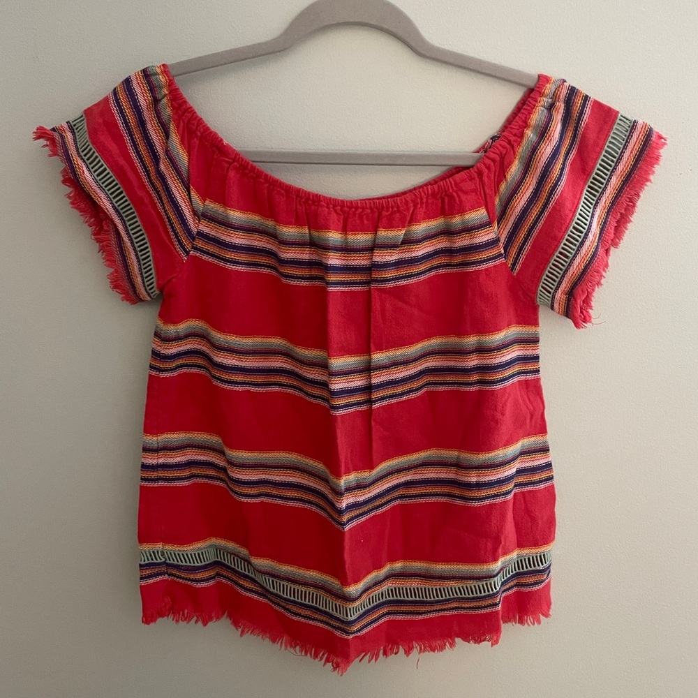 Anthropologie dRA Los Angeles Coral Embroidered Off Shoulder Top
